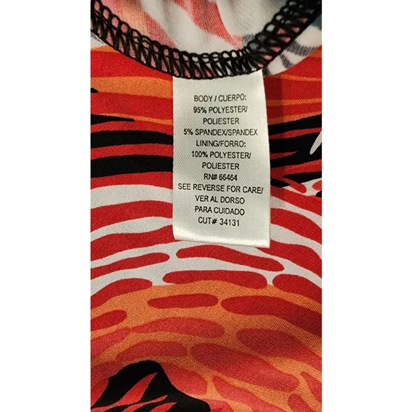 Sandra Darren 14P Petite Tropical Print Wrap Dress Pink Coral V-Neck Flutter - Picture 11 of 12